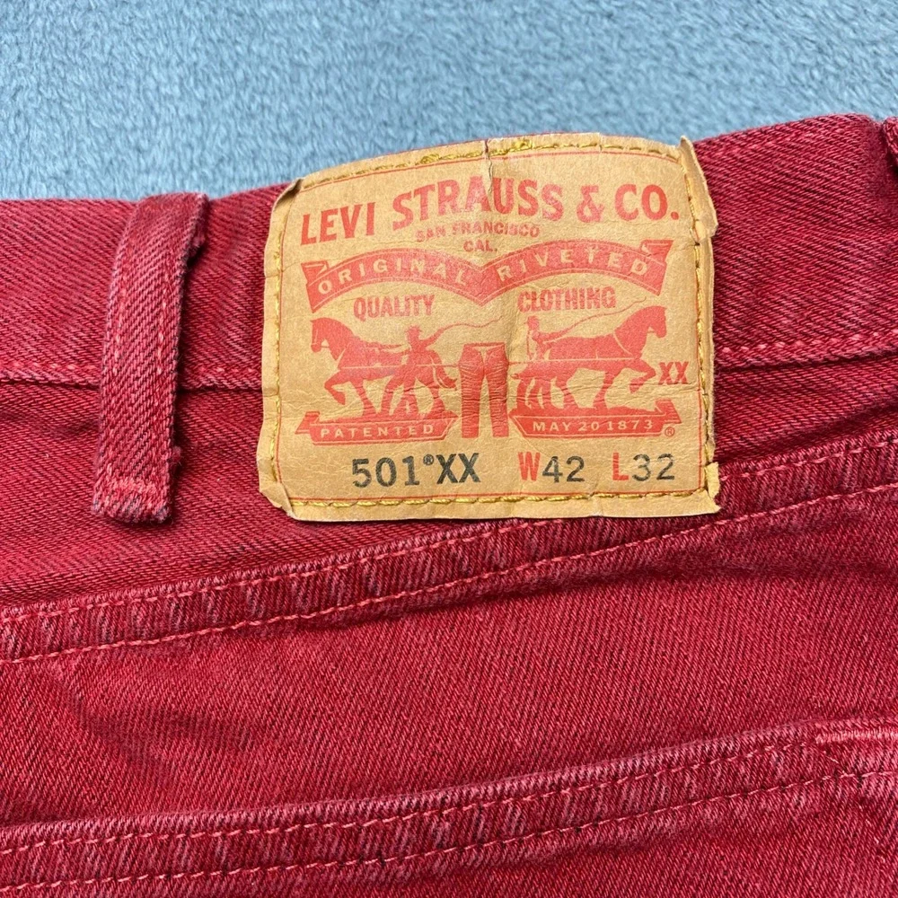 Levis 501 XX Mens 42x32 Original Fit Red Denim Straight Leg Button Fly Jeans